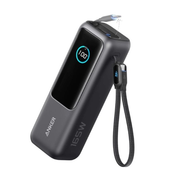 ANKER Power Bank 25000mAh, 165W, sa ugrađenim USB-C kablom na izvlačenje, crni