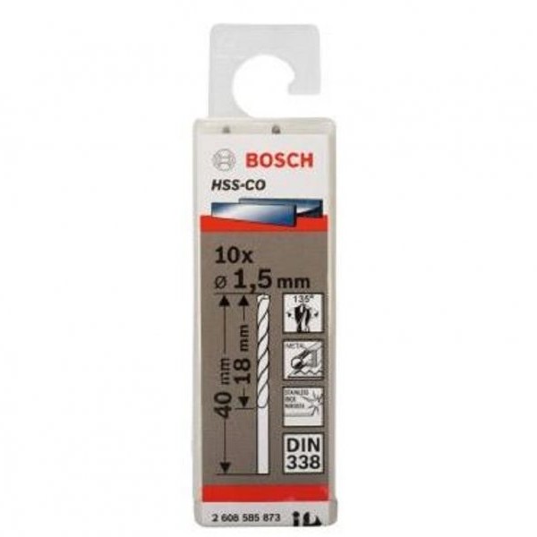 BOSCH Burgija za metal HSS-Co, DIN 338 1,5 x 18 x 40 mm pakovanje od 10 komada
