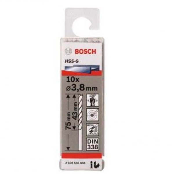 BOSCH Burgija za metal HSS-G, DIN 338 3,8 x 43 x 75 mm pakovanje od 10 komada