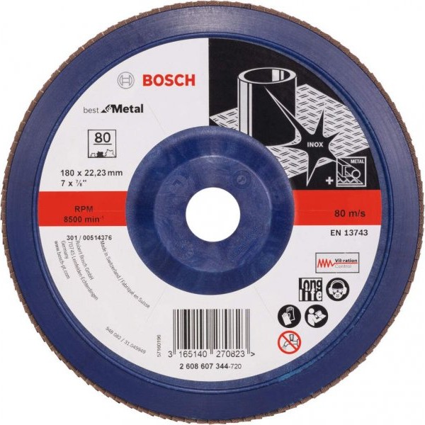 BOSCH Lamelni brusni disk X571, Best for Metal Prečnik 180 mm; granulacija 80, ravni - 2608607344