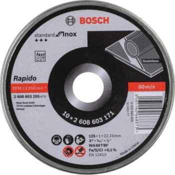 BOSCH Rezna ploča ravna Standard for Inox - Rapido WA 60 T BF, 125x1,0 mm pakovanje od 10 komada - 2608603255