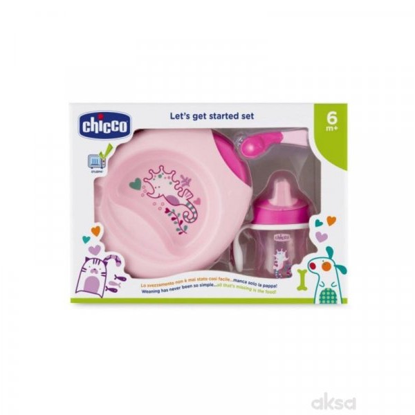 CHICCO Set 6m+, pribor, roze