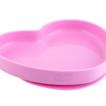 CHICCO Silikonski tanjir, srce, 9m+, roze
