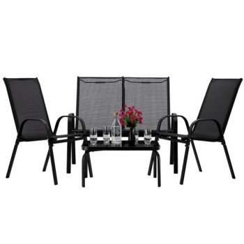 CHOMIK Set baštenskog nameštaja sa stočIćem - crni NEO6397