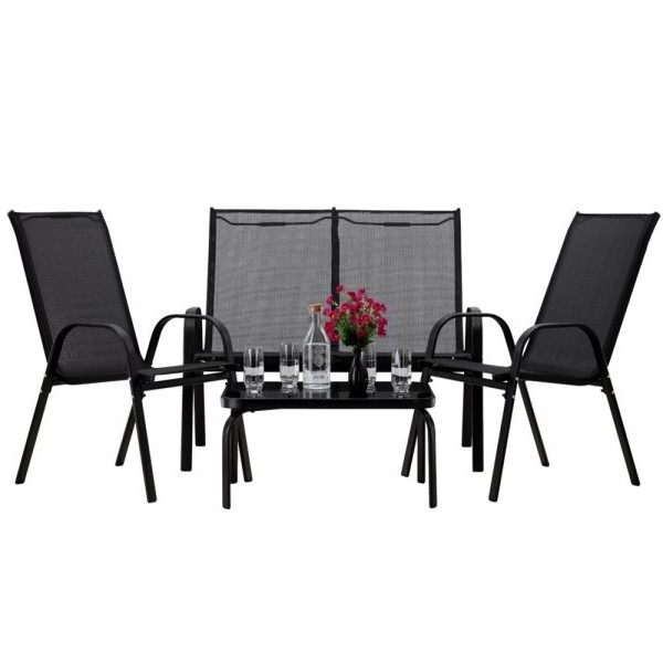 CHOMIK Set baštenskog nameštaja sa stočIćem - crni NEO6397