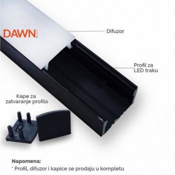 DAWN Led profil LL-ALP004-R komplet crni