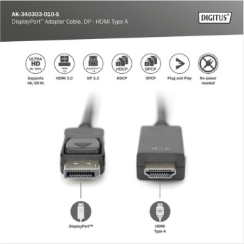 DIGITUS Kabl Display port 1.2 na HDMI2.0 4K 1m crni