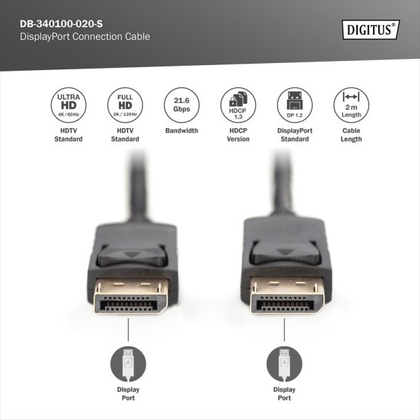 DIGITUS Kabl Display port na Display port 1.2 4K 3m crni