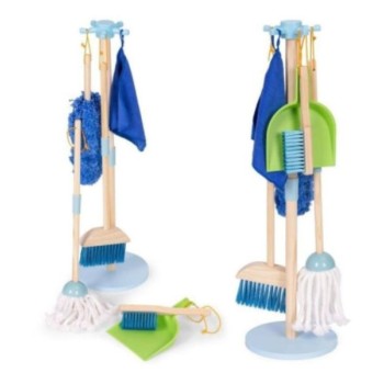 ECO TOYS Drveni set za ciscenje za decu -metla, mop i djubrovnik, 7 delova