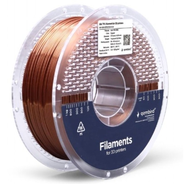 GEMBIRD 3DP-STPU1.75-01-CO Gembird Silk TPU Filament za 3D stampac 1.75mm, kotur 1KG Bakarni