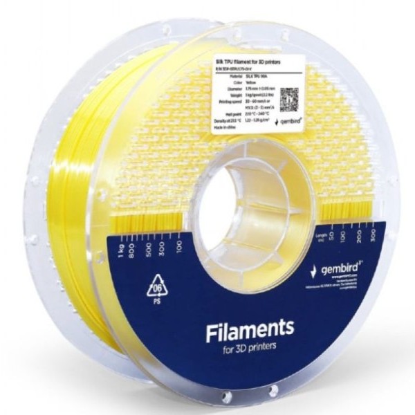 GEMBIRD 3DP-STPU1.75-01-Y Gembird Silk TPU Filament za 3D stampac 1.75mm, kotur 1KG YELLOW