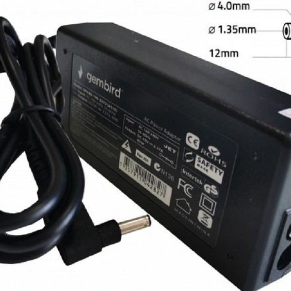 GEMBIRD NPA40-190-2370 (AS10) punjač za laptop 40W-19V-2.37A, 4.0x1.35mm black (819 Alt=AS14) 38951
