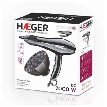 HAEGER Fen za Kosu 2000W (sa Difuzorom za lokne, Crni)