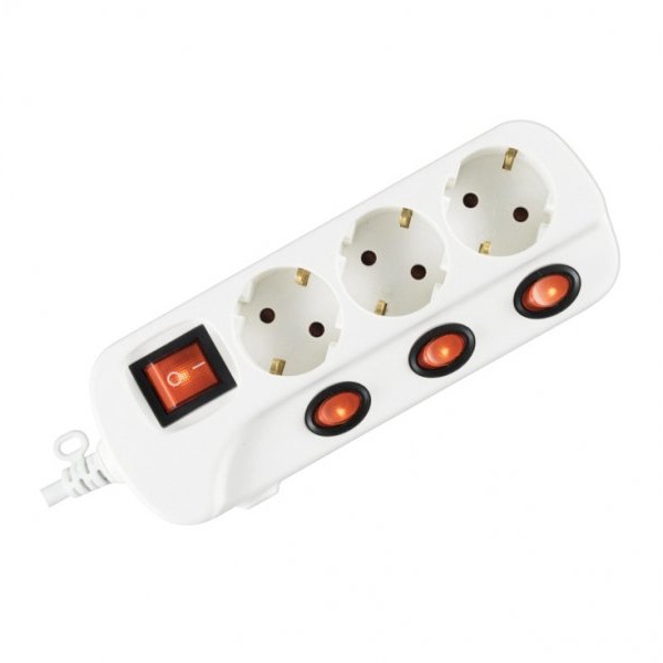 HOME Razvodnik sa 3 mesta 1,5m 1.0mm2 + prekidači NVK03K/WH