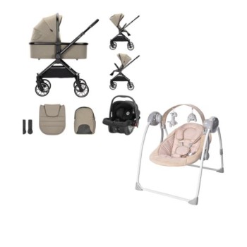 LORELLI BERTONI Kolica za bebe 3u1 Reya Braon + Ljuljaška za bebe Portofino, Roze