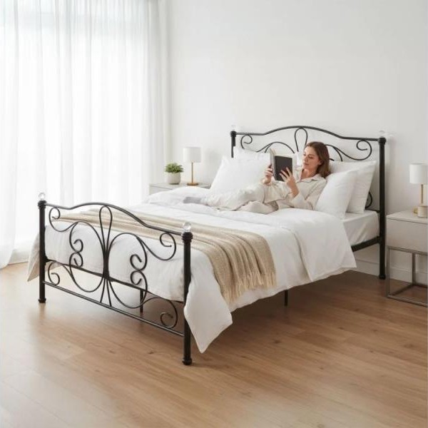ModernHome Krevet sa metalnim ramom 140x200 cm sa podnicom Black Frame with Crystals (DNYSF333A)