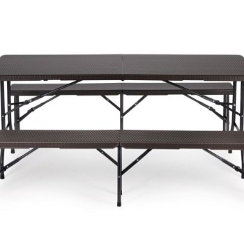 ModernHome Sklopivi set Sto 180cm sa 2 klupe ratan brown