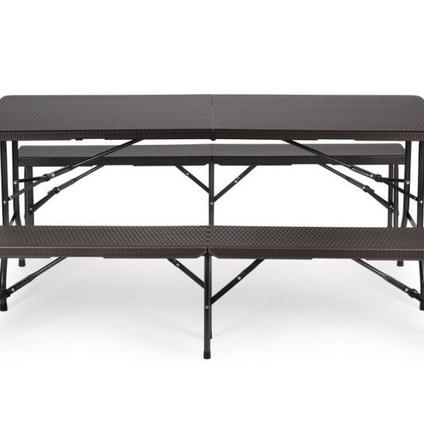 ModernHome Sklopivi set Sto 180cm sa 2 klupe ratan brown