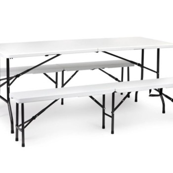 ModernHome Sklopivi sto 180cm sa 2 klupe beli