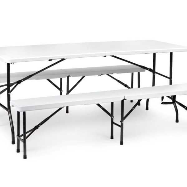 ModernHome Sklopivi sto 180cm sa 2 klupe beli