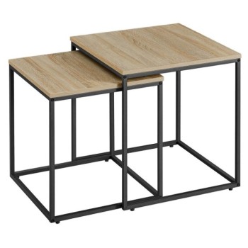 Oskar Kvadratni sto za kafu, 2 komada -sonoma oak / black nogare