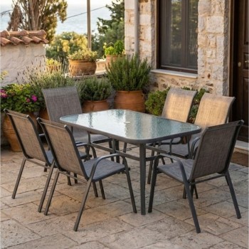 PROGARDEN Garnitura za 6 osoba, garnitura za dvorište i terasu Stone gray 001
