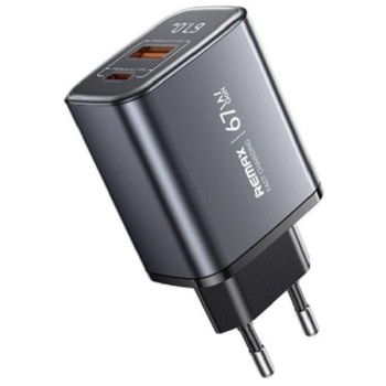 REMAX Strujni Fast punjač GaN 1xUSB 3.0 + 1xUSB-C 67W crni