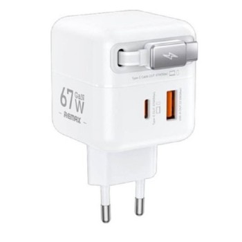 REMAX Strujni Fast teleskopski punjač Dolly GaN 1xUSB 3.0 + 1xUSB-C 67W beli