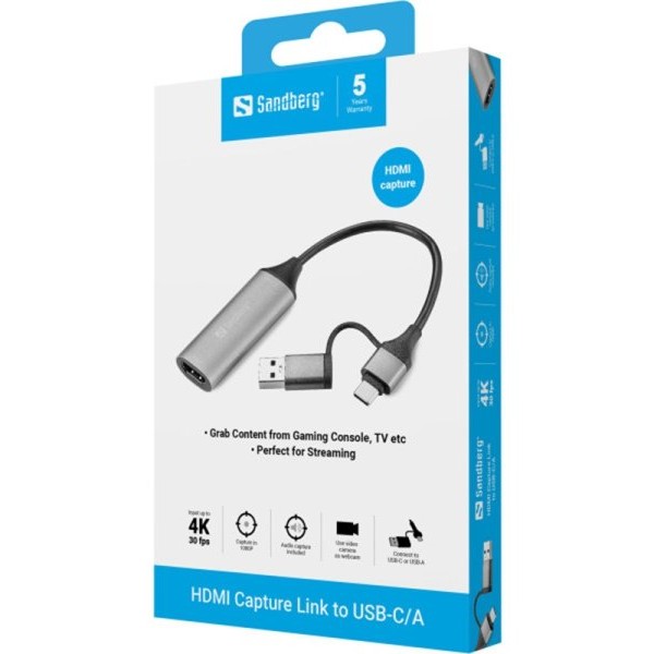 Sandberg Adapter HDMI capture na USB-C/A Sandberg 136-70