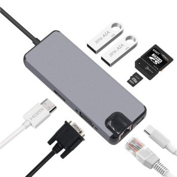 STARS SOLUTIONS Adapter Stars Solutions USB-C na HDMI/VGA/USB/SD/TF/LAN/PD sivi