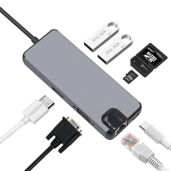 STARS SOLUTIONS Adapter Stars Solutions USB-C na HDMI/VGA/USB/SD/TF/LAN/PD sivi