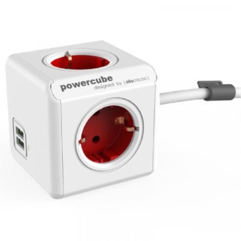 ALLOCACOC PowerCube Extended USB 4xSchuko + dual USB, kabl duž.1,5m, crvena