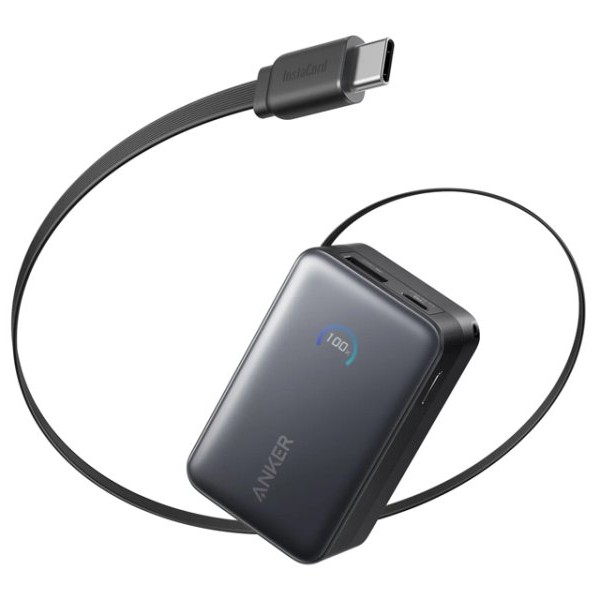 ANKER Nano Power Bank 10000mAh, 45W, sa ugrađenim USB-C kablom na izvlačenje, crni