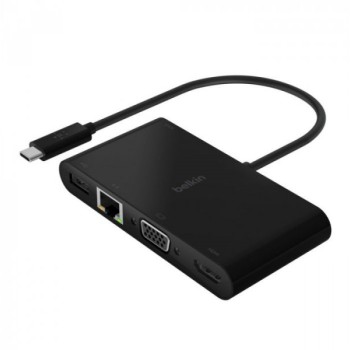 BELKIN USB-C Multimedia+Charge Adapter (GBE - HDMI - VGA - USB-A)Black (100W PD)Black(AVC004BTBK)
