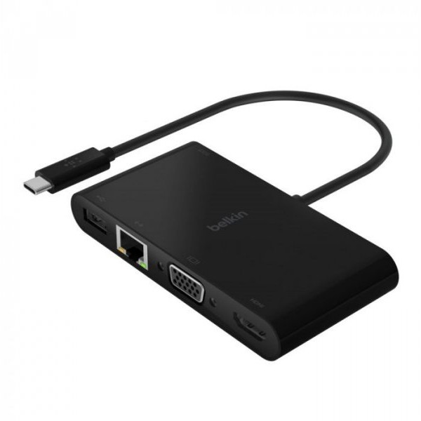 BELKIN USB-C Multimedia+Charge Adapter (GBE - HDMI - VGA - USB-A)Black (100W PD)Black(AVC004BTBK)