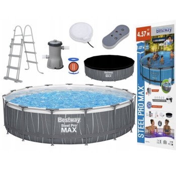 BESTWAY Steel Pro MAX bazen 4.57 x 1.07 m sa LED svetlom i pumpom