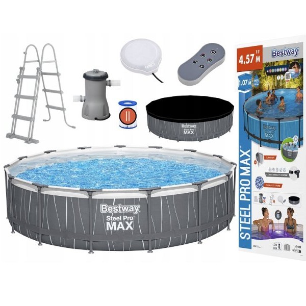 BESTWAY Steel Pro MAX bazen 4.57 x 1.07 m sa LED svetlom i pumpom