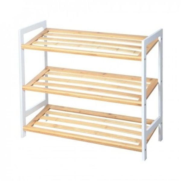 Bolzz Polica za obucu 3 nivoa bamboo bela
