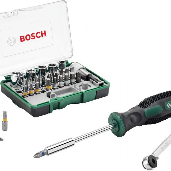 BOSCH 27-delni set bitova sa čegrtaljkom i ručnim zavrtačem 2607017331