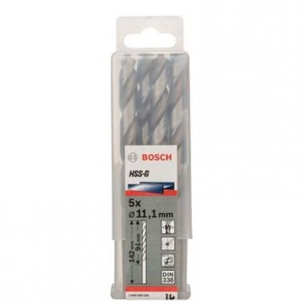 BOSCH Burgija za metal HSS-G, DIN 338 11,1 x 94 x 142 mm pakovanje od 5 komada