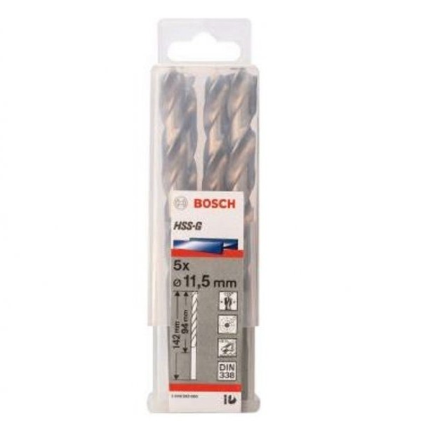 BOSCH Burgija za metal HSS-G, DIN 338 11,5 x 94 x 142 mm pakovanje od 5 komada