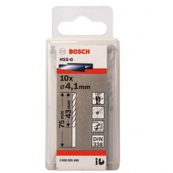 BOSCH Burgija za metal HSS-G, DIN 338 4,1 x 43 x 75 mm pakovanje od 10 komada
