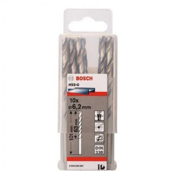 BOSCH Burgija za metal HSS-G, DIN 338 6,2 x 63 x 101 mm pakovanje od 10 komada