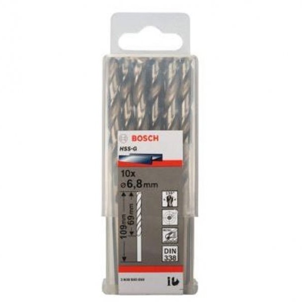 BOSCH Burgija za metal HSS-G, DIN 338 6,8 x 69 x 109 mm pakovanje od 10 komada