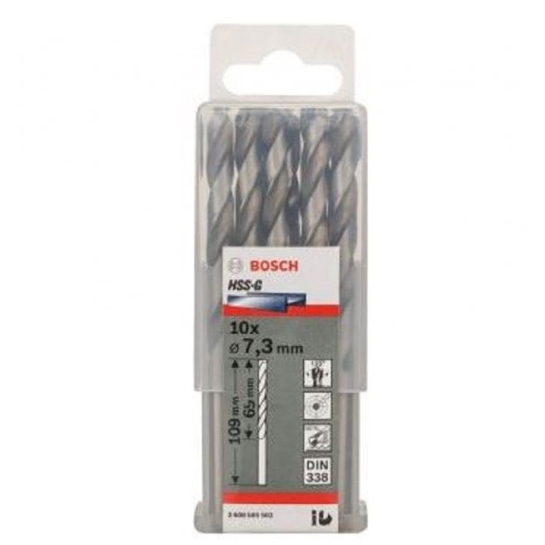 BOSCH Burgija za metal HSS-G, DIN 338 7,3 x 69 x 109 mm pakovanje od 10 komada