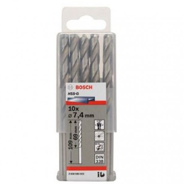 BOSCH Burgija za metal HSS-G, DIN 338 7,4 x 69 x 109 mm pakovanje od 10 komada