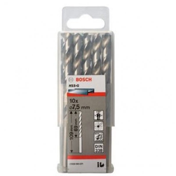 BOSCH Burgija za metal HSS-G, DIN 338 7,5 x 69 x 109 mm pakovanje od 10 komada