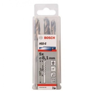 BOSCH Burgija za metal HSS-G, DIN 338 8,1 x 75 x 117 mm pakovanje od 5 komada