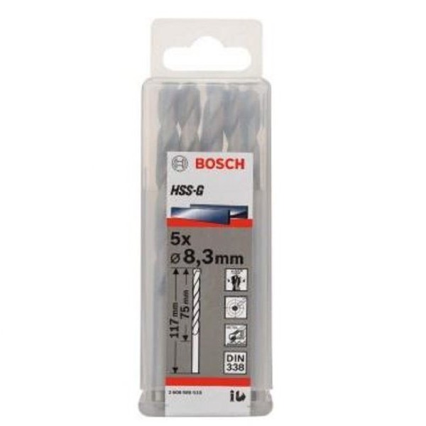 BOSCH Burgija za metal HSS-G, DIN 338 8,3 x 75 x 117 mm pakovanje od 5 komada
