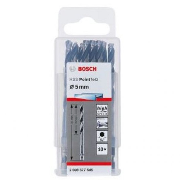 BOSCH HSS spiralna burgija PointTeQ 5,0 mm sa šestougaonim HEX prihvatom pakovanje od 10 komada